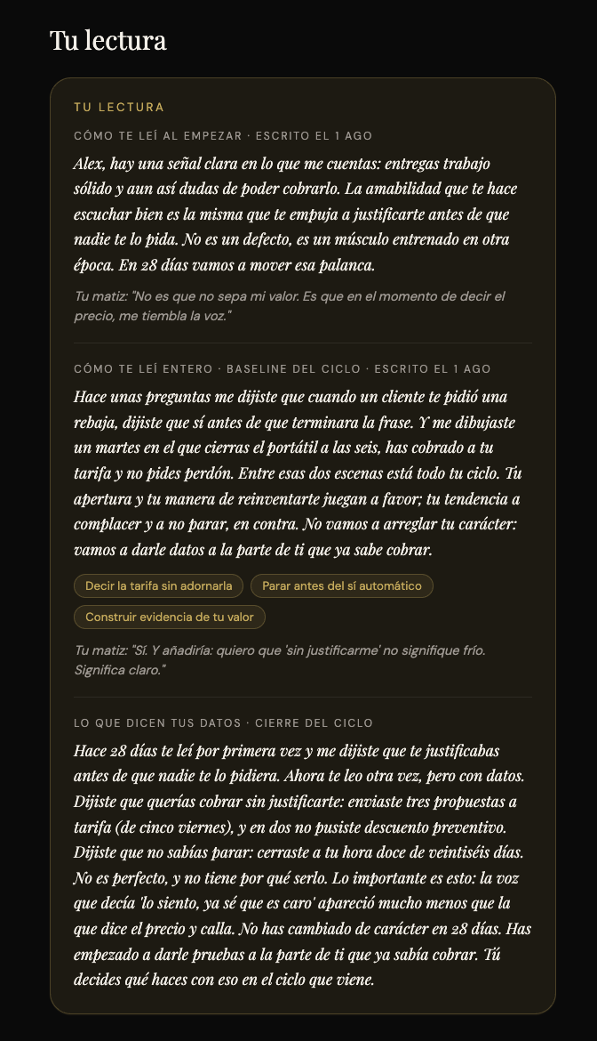 Tu lectura — cruzando lo que dijiste con lo que hiciste